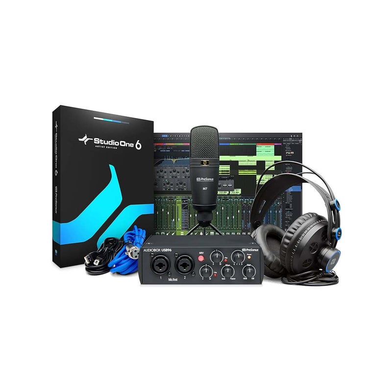 Presonus 2-in/4-out 24-bit/96kHz USB 2.0 Audio Interface with Studio One Artist DAW Software, Studio Magic Plug-in Suite, Large-diaphragm Condenser Microphone, and Headphones - Black, Mac/PC - Image 1