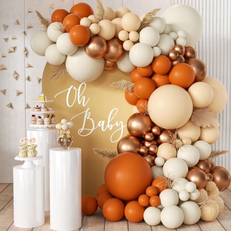 MEBAY Orange White Gold Balloon Garland Arch Kit 166Pcs Boho Fall Balloons for Birthday Autumn Thanksgiving Day Wedding Baby Shower Party Decorations - Image 3
