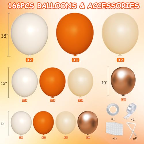MEBAY Orange White Gold Balloon Garland Arch Kit 166Pcs Boho Fall Balloons for Birthday Autumn Thanksgiving Day Wedding Baby Shower Party Decorations - Image 5