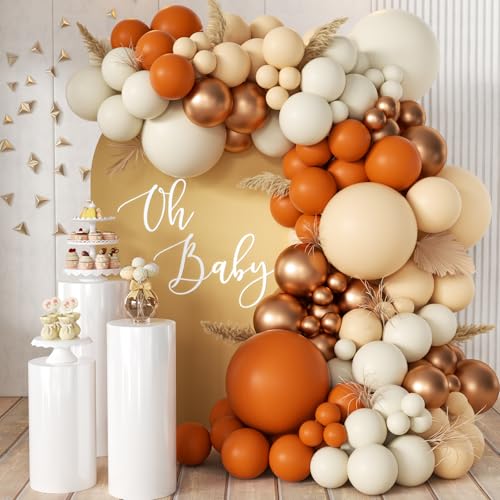 MEBAY Orange White Gold Balloon Garland Arch Kit 166Pcs Boho Fall Balloons for Birthday Autumn Thanksgiving Day Wedding Baby Shower Party Decorations - Image 1