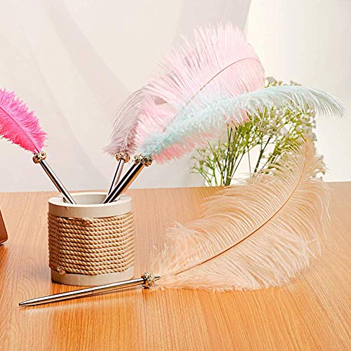 Simple Polymer 2 Pcs Feather Pen - Black Ink Ballpoint Pen Vintage Feather Quill Signing Pen for Student School Writing or Wedding Signature (White) - Image 3