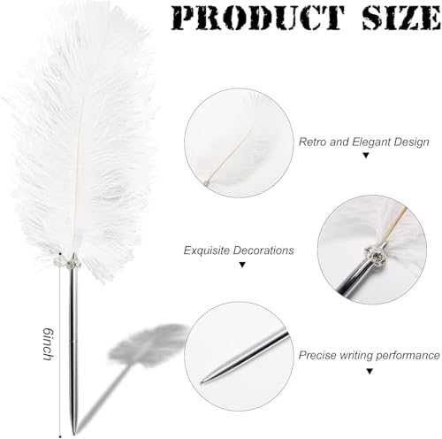 Simple Polymer 2 Pcs Feather Pen - Black Ink Ballpoint Pen Vintage Feather Quill Signing Pen for Student School Writing or Wedding Signature (White) - Image 2
