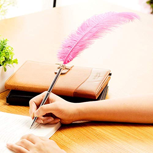 Simple Polymer 2 Pcs Feather Pen - Black Ink Ballpoint Pen Vintage Feather Quill Signing Pen for Student School Writing or Wedding Signature (White) - Image 4