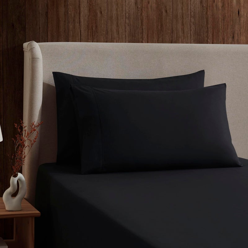Nestl مجموعة أوراق Nestl King Size - 4 قطع King Sheets Deep Pocket Hotel Luxury Extra Tove Breatable and Boading Black King Sheets - Image 3