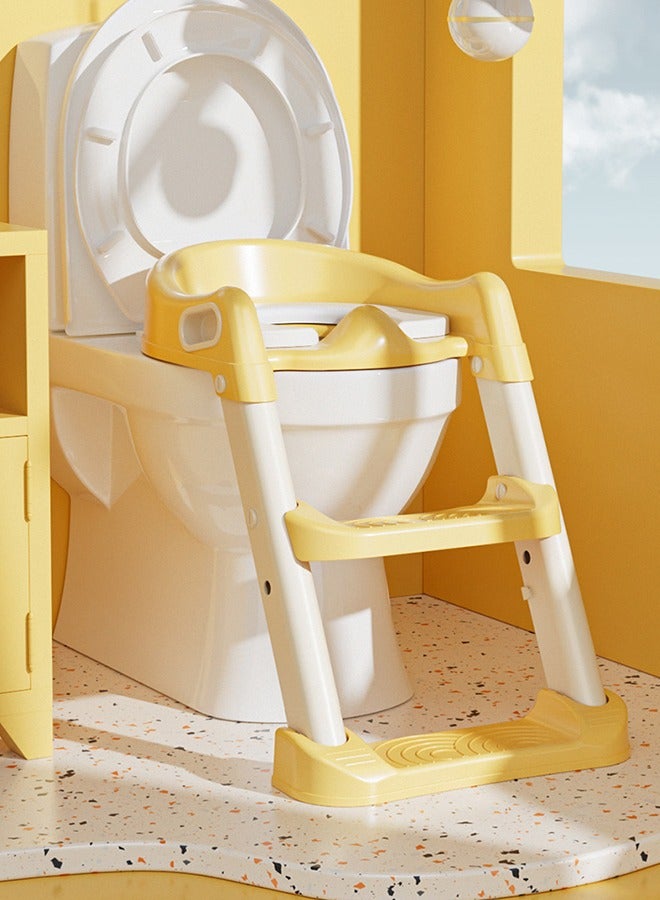 Child Potty Training Seat with Ladder, Yellow - Safe & Fun Toilet Trainerسلم بوتى مقعد حمام تدريب الأطفال مع سلم (اصفر ) | مقابض جانبية وسلم متكامل