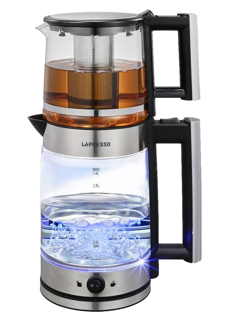 LePRESSO 1.8L Electric Kettle with 1.2L Turkish Tea Maker, Auto Shut Off, Boil Dry Protection, Keep Warm Mode, Quick Boiling, Detachable Tea Filter, Ergonomic Handle- Black - Image 1
