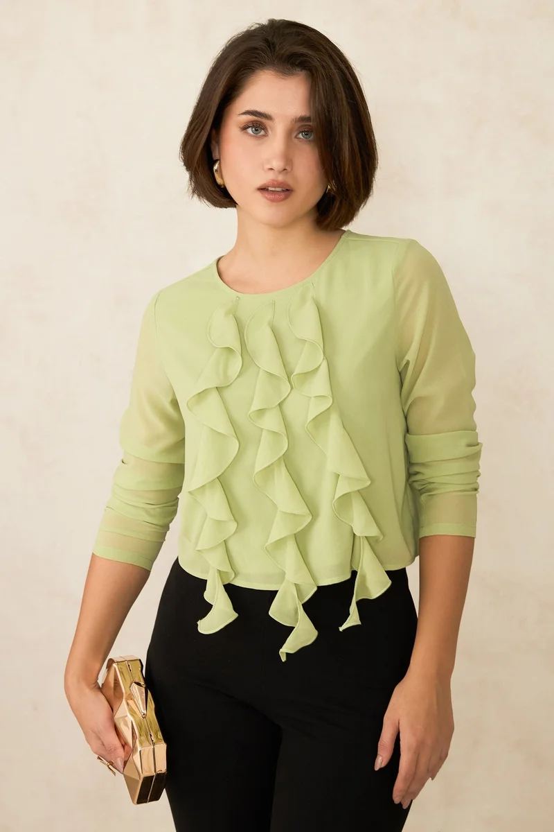 Virgio VIRGIO Georgette Vertical Ruffle Detail Top