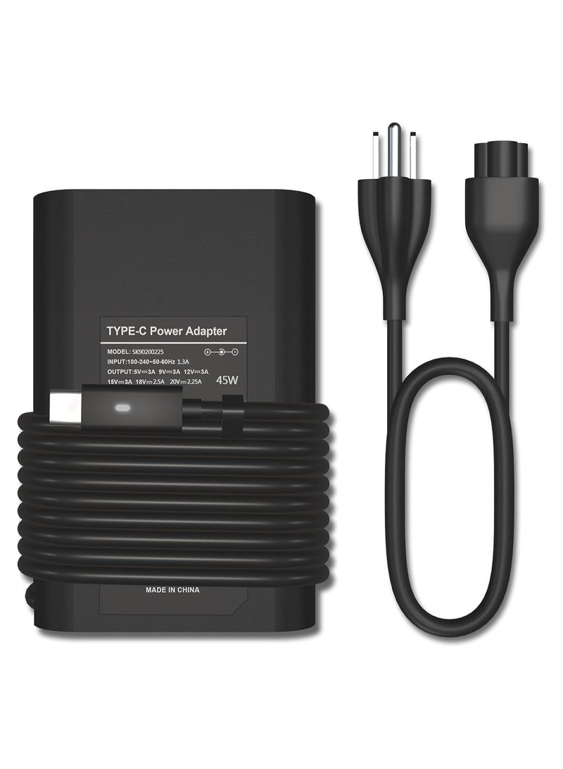 45W USB-C Type C AC Adapter Charger Power Supply for Dell XPS 13 XPS 12 9360 9365 9370 9333 9380 7390 9310 2-in-1 Inspiron 14 7437 Latitude 7275 7370 5175 5285 5290-2in1 LA45NM150 Laptop - Image 1