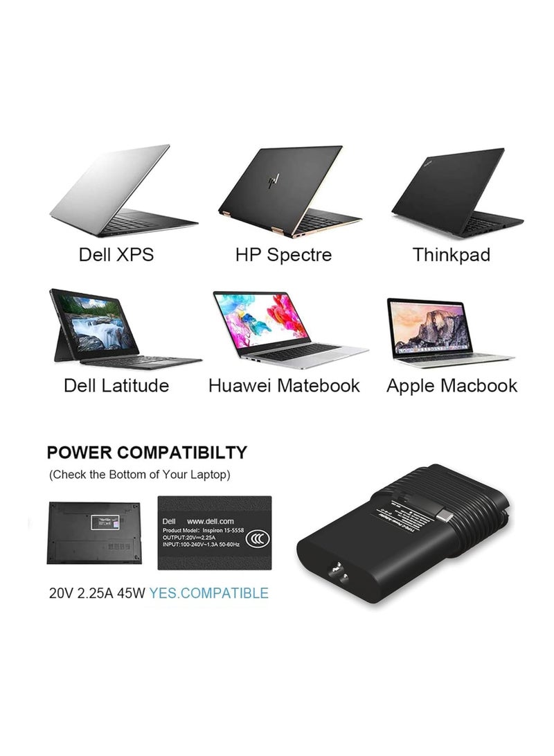 45W USB-C Type C AC Adapter Charger Power Supply for Dell XPS 13 XPS 12 9360 9365 9370 9333 9380 7390 9310 2-in-1 Inspiron 14 7437 Latitude 7275 7370 5175 5285 5290-2in1 LA45NM150 Laptop - Image 2