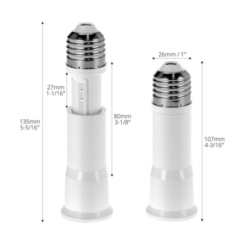 E26 Light Socket Extender, 2-Pack 4-Level Extendable, Flame-Retardant PBT, 60W Max - Image 3