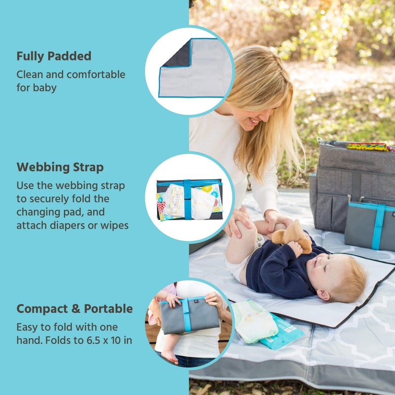 J.L. Childress Full Body Portable Changing Pad for Babies - Diaper Changing Mat for Travel, Baby Accessory Essentials, Wipeable & Water-Resistant, Foldable & Compact, Padded, Extra Large - Grey/Teal - Image 2