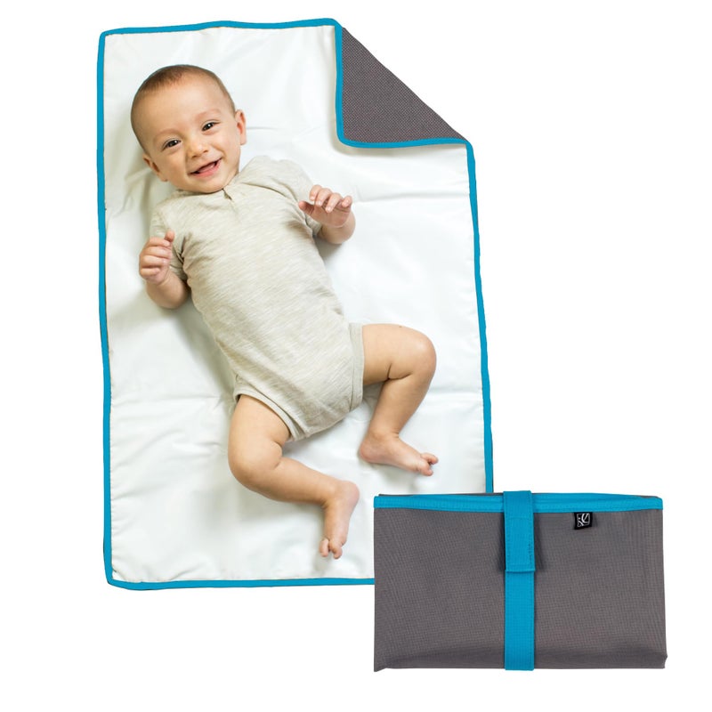 J.L. Childress Full Body Portable Changing Pad for Babies - Diaper Changing Mat for Travel, Baby Accessory Essentials, Wipeable & Water-Resistant, Foldable & Compact, Padded, Extra Large - Grey/Teal - Image 1