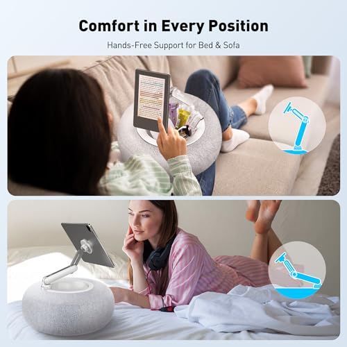 AboveTEK Kindle Pillow Stand, Magnetic iPad Holder for Bed with Snack Bowl, 360° Adjustable Soft Tablet Lap Pillow for Reading, Compatible with Kindle, Tablet, Phone, Ideal Cozy Gift for Family(Gray) - Image 2