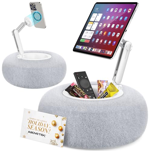 AboveTEK Kindle Pillow Stand, Magnetic iPad Holder for Bed with Snack Bowl, 360° Adjustable Soft Tablet Lap Pillow for Reading, Compatible with Kindle, Tablet, Phone, Ideal Cozy Gift for Family(Gray) - Image 1