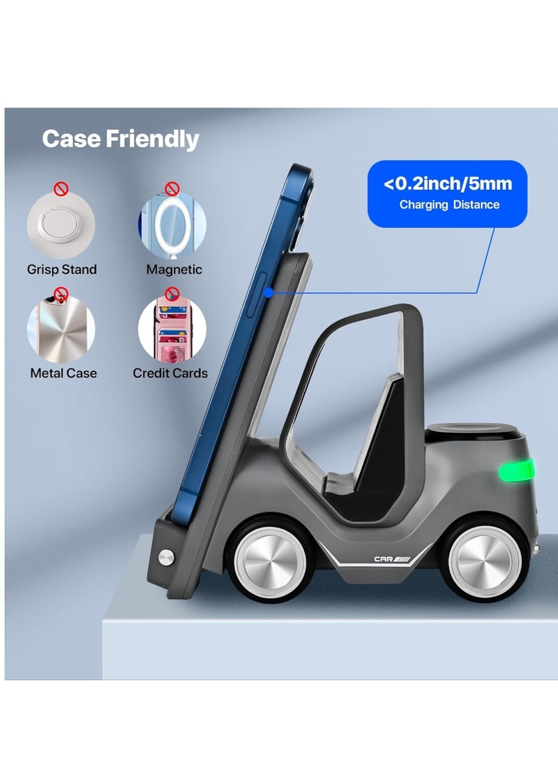 Mars - Forklift 5 in 1 Wireless Charger with Night Light, Digital Clock & Type-C Input, Fast Charging For Apple Watch/AirBuds Pro/iPhone - Black - Image 1