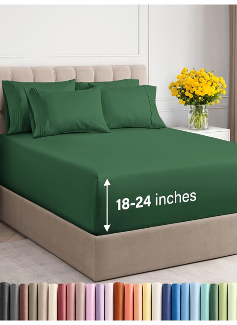Extra Deep King Sheet Set - 6 Piece Breathable and Cooling Sheets - Hotel Luxury Bed Sheets Set - Easy Fit - Soft  Wrinkle Free and Comfy Sheets Set - Emerald Green Sheet Set with Extra Deep Pockets