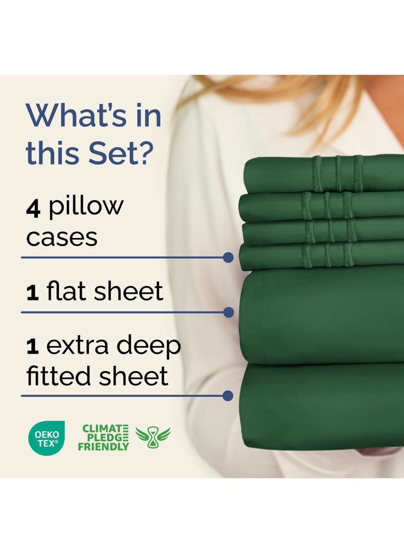 Extra Deep King Sheet Set - 6 Piece Breathable and Cooling Sheets - Hotel Luxury Bed Sheets Set - Easy Fit - Soft  Wrinkle Free and Comfy Sheets Set - Emerald Green Sheet Set with Extra Deep Pockets