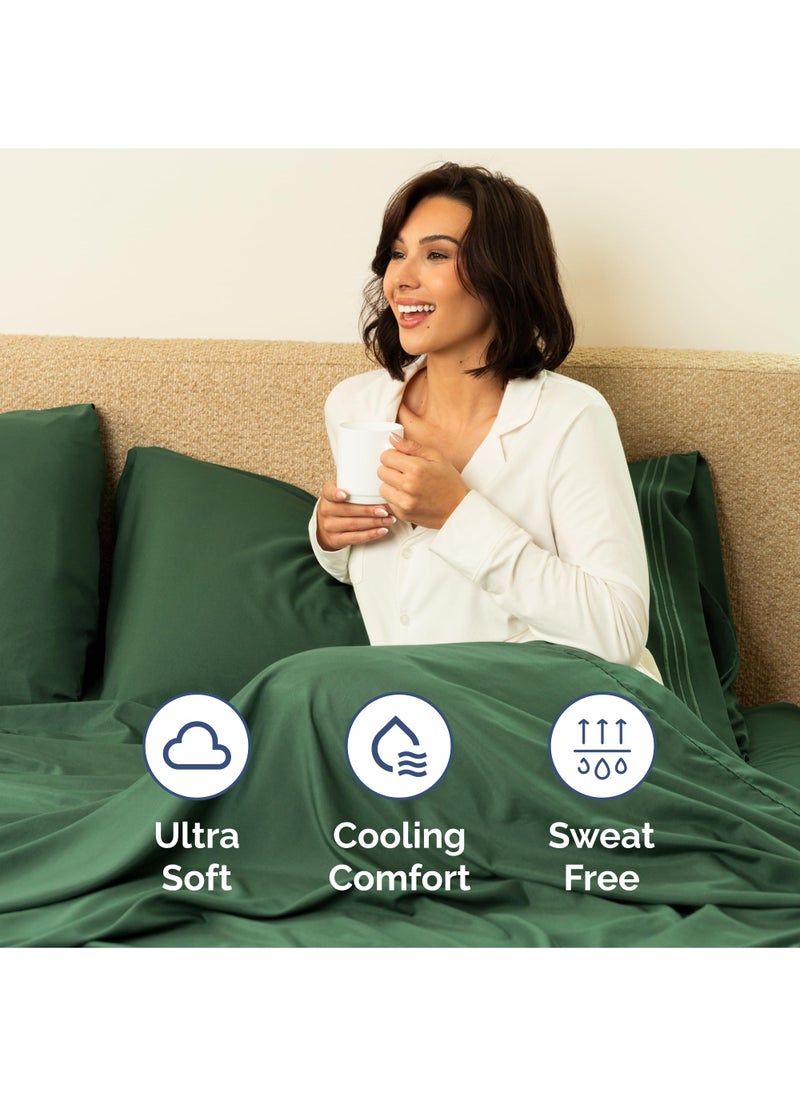 Extra Deep King Sheet Set - 6 Piece Breathable and Cooling Sheets - Hotel Luxury Bed Sheets Set - Easy Fit - Soft  Wrinkle Free and Comfy Sheets Set - Emerald Green Sheet Set with Extra Deep Pockets