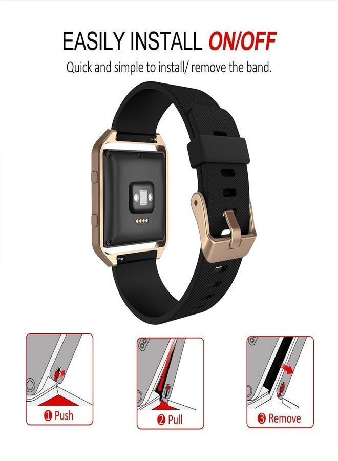 Simpeak Sport Band Compatible with Fitbit Blaze Smartwatch Sport Fitness, Silicone Wrist Band with Meatl Frame Replacement for Fitbit Blaze Men Women, Large, Black+Rose Gold Frame - Image 5