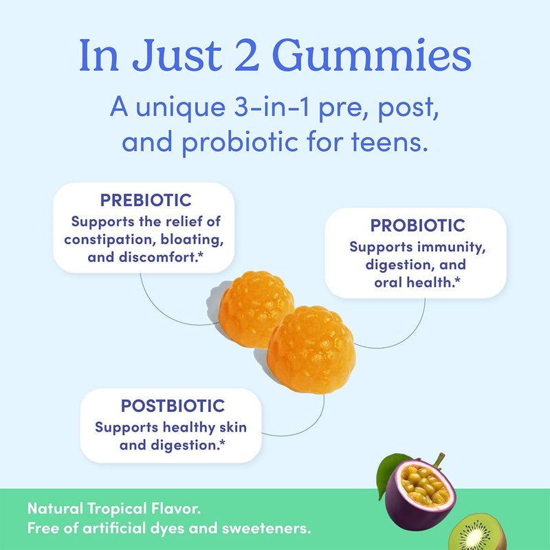 FIRST DAY Teens Gut Sustainer Tribiotic Gummies  3in1 Prebiotic Probiotic  Postbiotic Supplement  Supports Digestive Skin Oral  Immune Health Nutrient Absorption  Growth  30Day Supply - Image 3