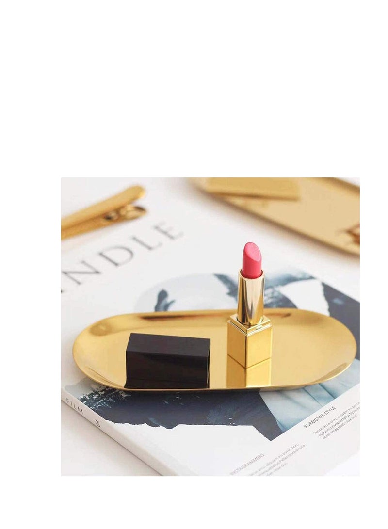 SOLARAE Stainless Steel Gold Oval Towel Bathroom Storage, Tea Fruit Cosmetics Jewelry and Perfume Storage Candy Tray Cosmetics Trays Dishes Plates Organizers for Home and Hotel 2PCS (Gold) - Image 3