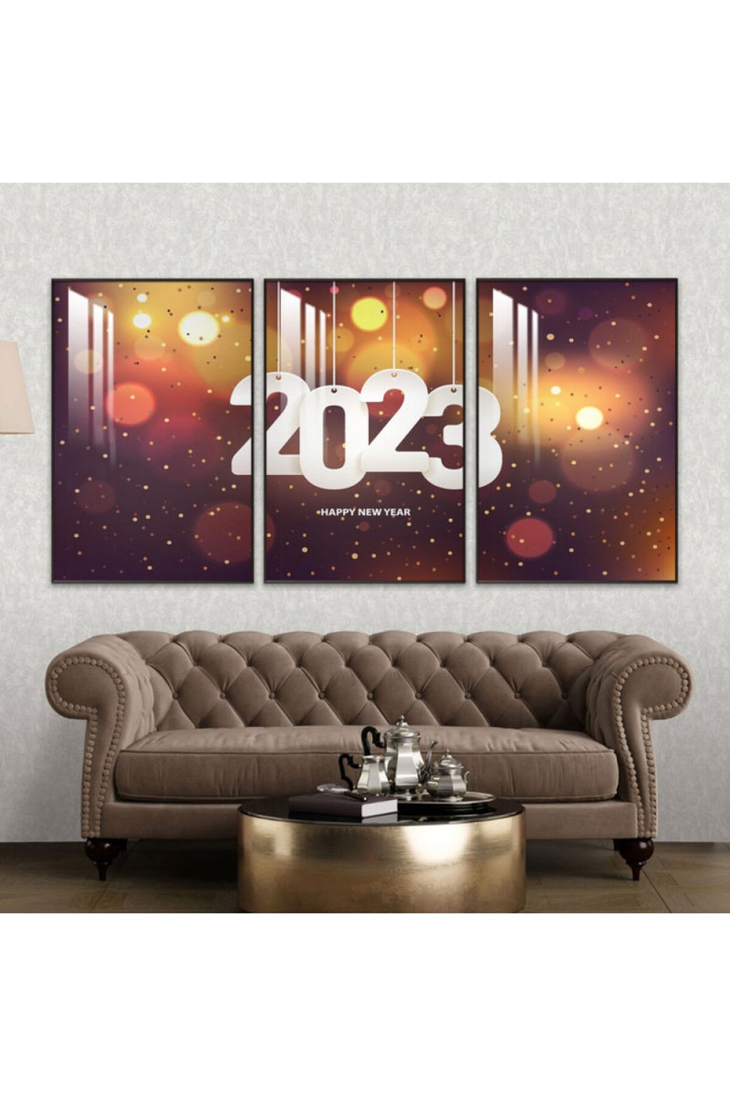 Marktna Three wooden wall painting with a frame and a clear acrylic layer - Image 1