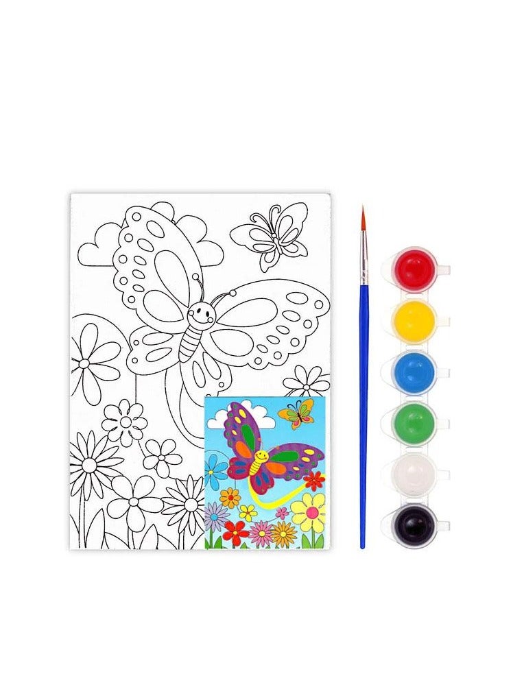 تتضمن مجموعة الرسم على القماش للأطفال: 1 × لوحة قماشية مرسومة بخطوط عريضة، و6 ألوان أكريليك و1 × فرشاة طلاء - Image 1