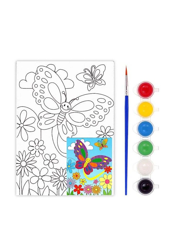 تتضمن مجموعة الرسم على القماش للأطفال: 1 × لوحة قماشية مرسومة بخطوط عريضة، و6 ألوان أكريليك و1 × فرشاة طلاء - Image 2