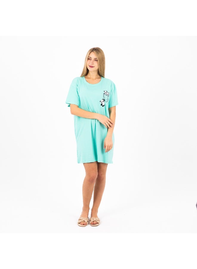 zecotex  Women's Cotton Nightdress with Cute Panda Print – Short Sleeves – Casual & Comfy Sleepwear  - Image 1