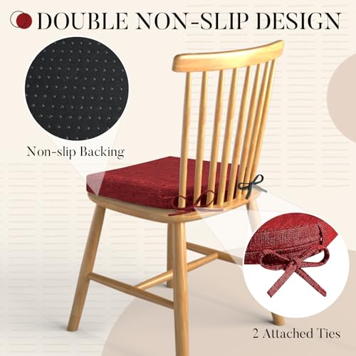 Basic Beyond Chair Cushions for Dining Chairs with Ties and Removable Cover, 2" Thick Seat Cushions for Kitchen Chairs, Set of 6, 17" x 16", Red - Image 4
