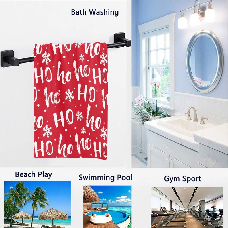 Naanle Stylish Christmas Santa Claus Laugh Hohoho Snowflakes Pattern Soft Bath Towel Large Hand Towels Multipurpose for Bathroom  Hotel  Gym and Spa (16 x 30 Inches Red White) - Image 2