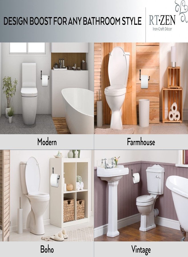 RTZEN Bathroom Toilet Paper Holder - Handcrafted Rustic Wrought Iron Wall Decor Toilet Roll Holder - Black Matte Wall Mount Bar for Modern Farmhouse Bathroom Decor - Image 3