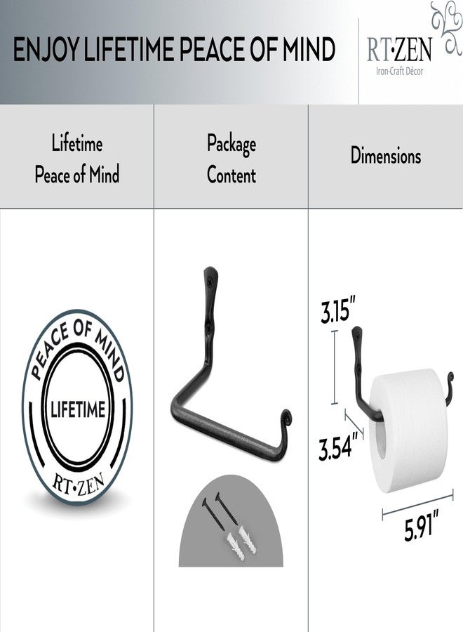 RTZEN Bathroom Toilet Paper Holder - Handcrafted Rustic Wrought Iron Wall Decor Toilet Roll Holder - Black Matte Wall Mount Bar for Modern Farmhouse Bathroom Decor - Image 4