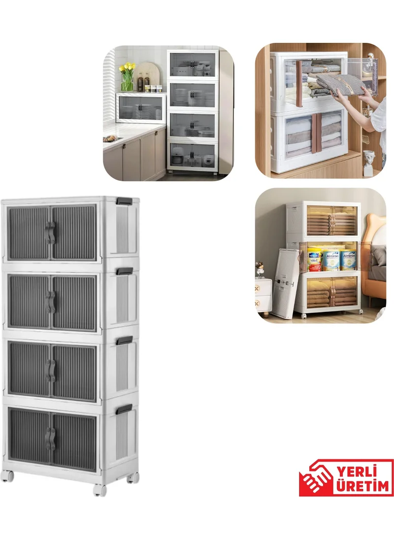 Piev Multi-Purpose Covered Portable Stackable Wheeled Organizer Cabinet 4 Pieces White