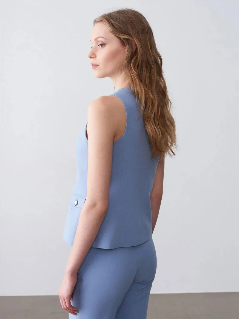 Dilvin DILVIN Women's Crepe Woven Button Waistcoat