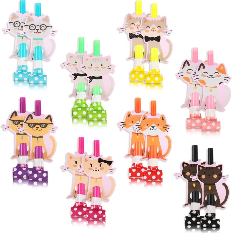 Hotop 48 Pcs Cat Birthday Party Supplies Cat Party Blower Kitty Blowouts Dollhouse Cat Noise Makers Blowouts for Cat Birthday Baby Shower Party Favor Decorations - Image 3
