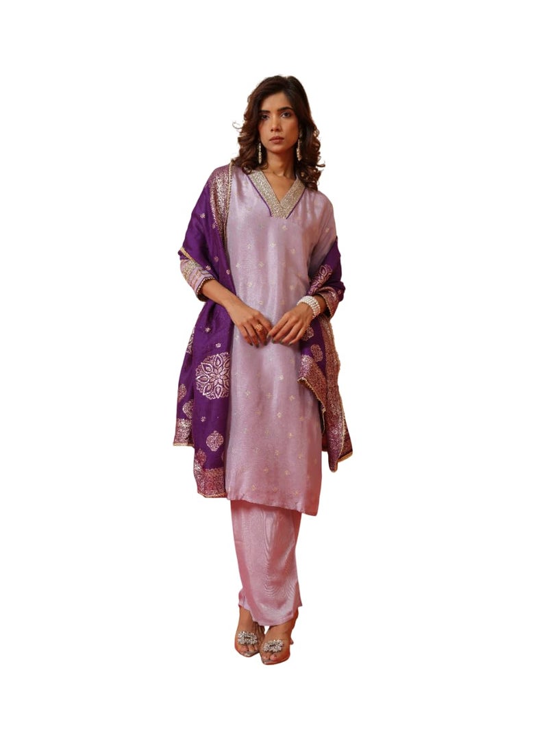 Kaari Women's Embroidered Kurti Set with Dupatta | Ethnic Suits with Embellished Dupatta | Everyday and Festive Kurti Set for Women|Lavendar|XL - Image 5