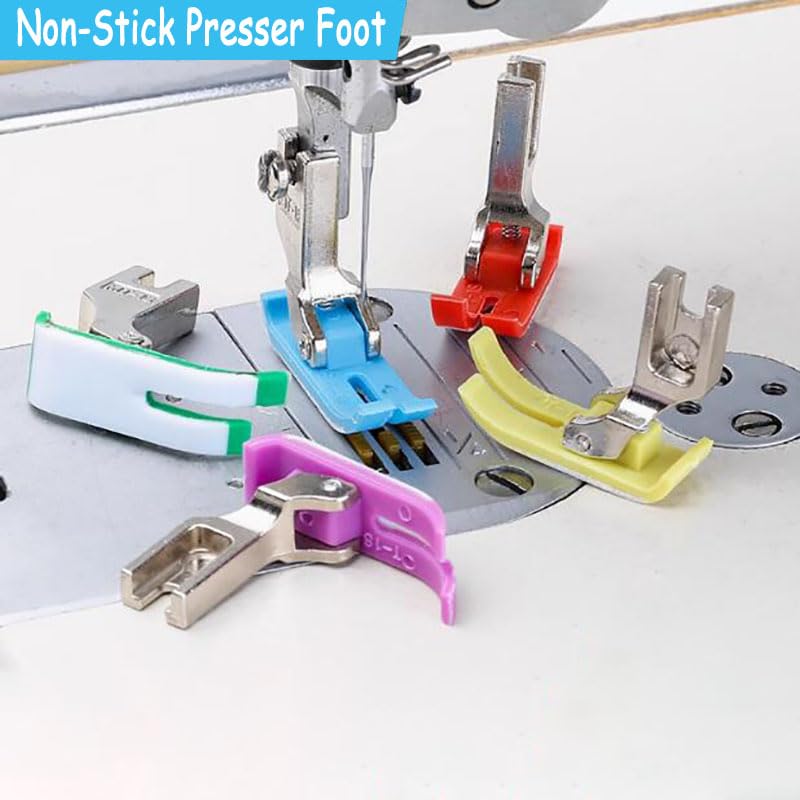 YEQIN 4 Pcs Non Stick Sewing Presser Foot, Straight Stitching Presser Foot for Industrial Domestic Brother Juki Singer Sewing Machines - Image 2