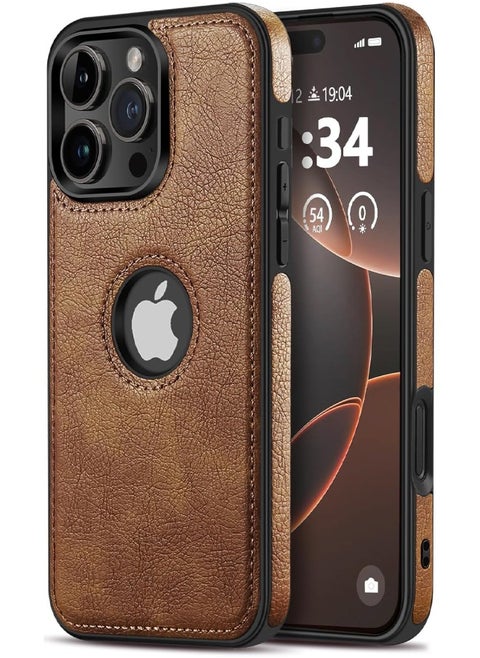 iPhone 16 Pro Max Case, Vegan Leather Protective Case for iPhone 16 Pro Max 6.9", Luxury, Elegant and Beautiful Design Cover, Non-Slip Vintage Looking Perfect Leather Cover (Brown)