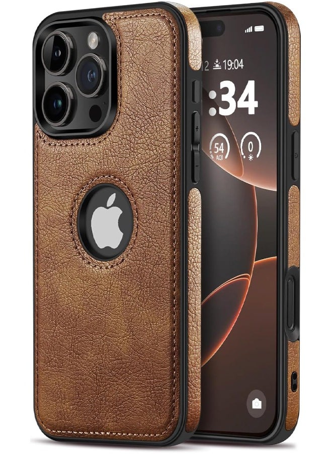 iPhone 16 Pro Max Case, Vegan Leather Protective Case for iPhone 16 Pro Max 6.9", Luxury, Elegant and Beautiful Design Cover, Non-Slip Vintage Looking Perfect Leather Cover (Brown)