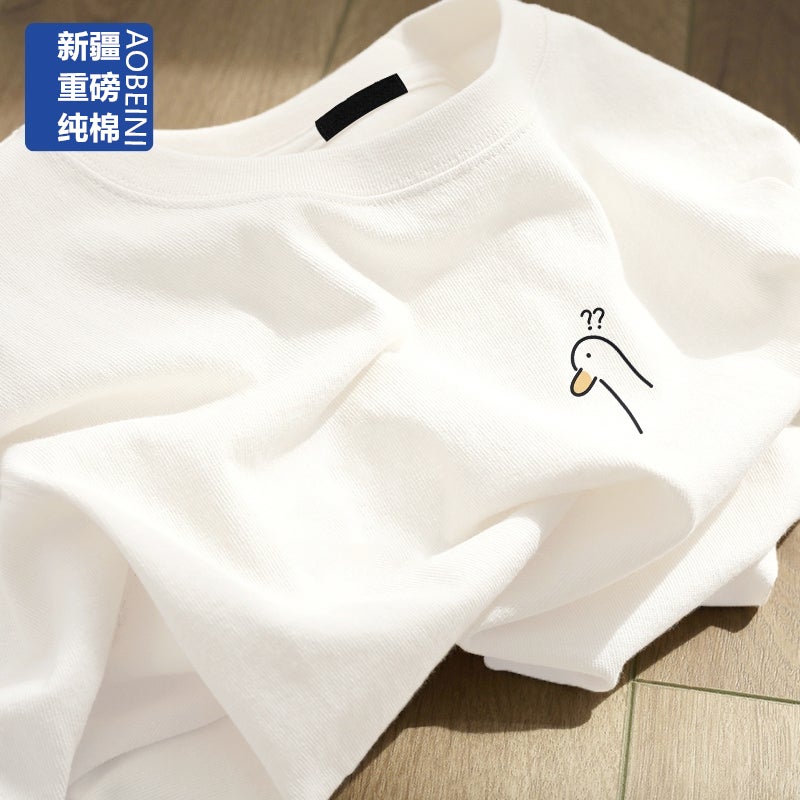 White Short-Sleeved T-Shirt For Women 2024 Slim Large Size Pure Cotton Bottoming Half-Sleeved Top Ins Clothes T-Shirt - Image 1
