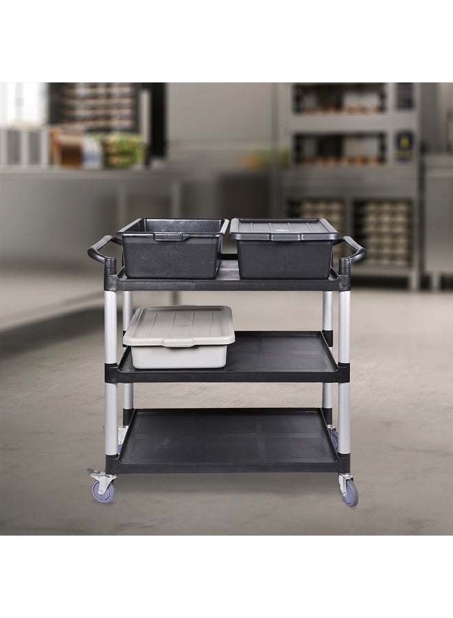 Restaurantware RW Clean 31.9 x 17.1 x 35.8 Inch Utility Cart, 1 Rolling Cleaning Cart - Small, 3 Shelves, Black Plastic Rolling Cart, Heavy-Duty, For Organization Or Storage  - Image 2
