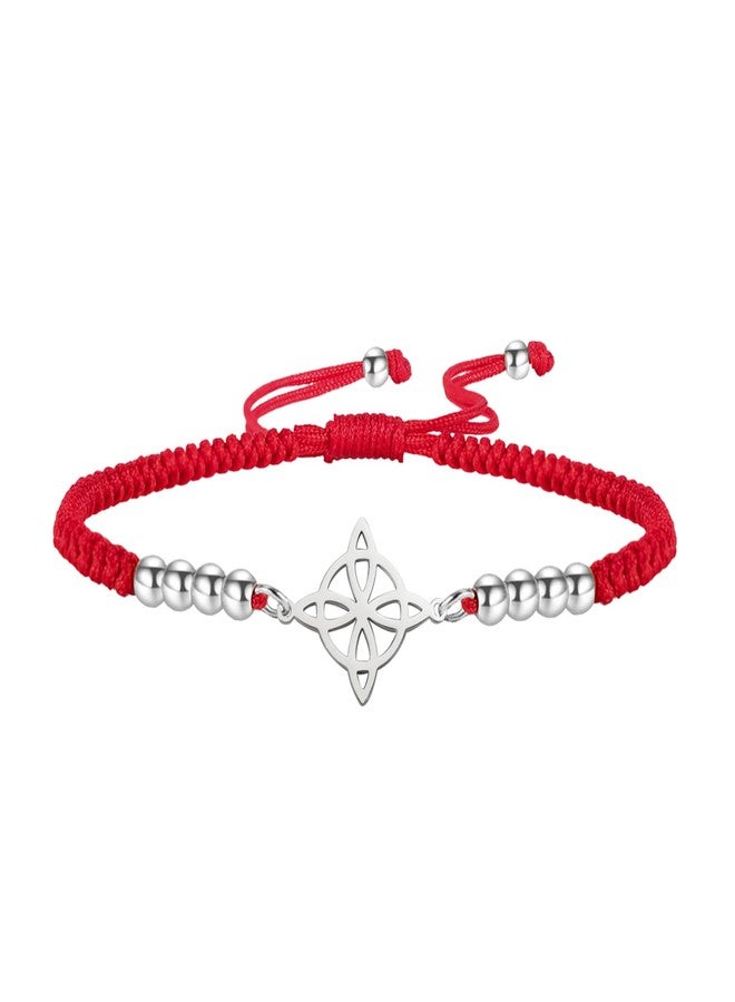 EUEAVAN Witch Knot Celtic Knot Bracelet - Handmade Braided Rope Lucky Red String Bracelet - Adjustable Beaded Couple Triquetra Wiccan Amulet Jewelry (silver-red) - Image 1