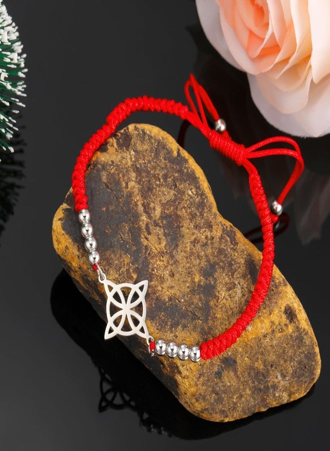 EUEAVAN Witch Knot Celtic Knot Bracelet - Handmade Braided Rope Lucky Red String Bracelet - Adjustable Beaded Couple Triquetra Wiccan Amulet Jewelry (silver-red) - Image 5