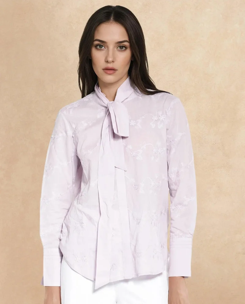 Rareism Women's Embroidered Cotton Shirt