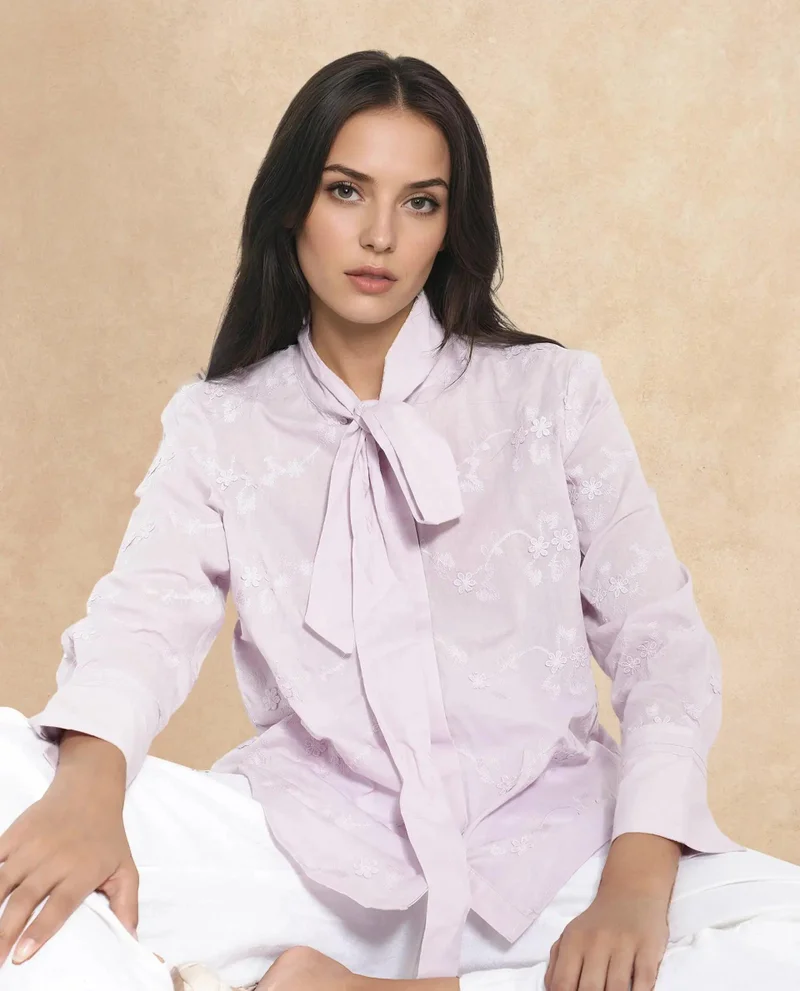Rareism Women's Embroidered Cotton Shirt