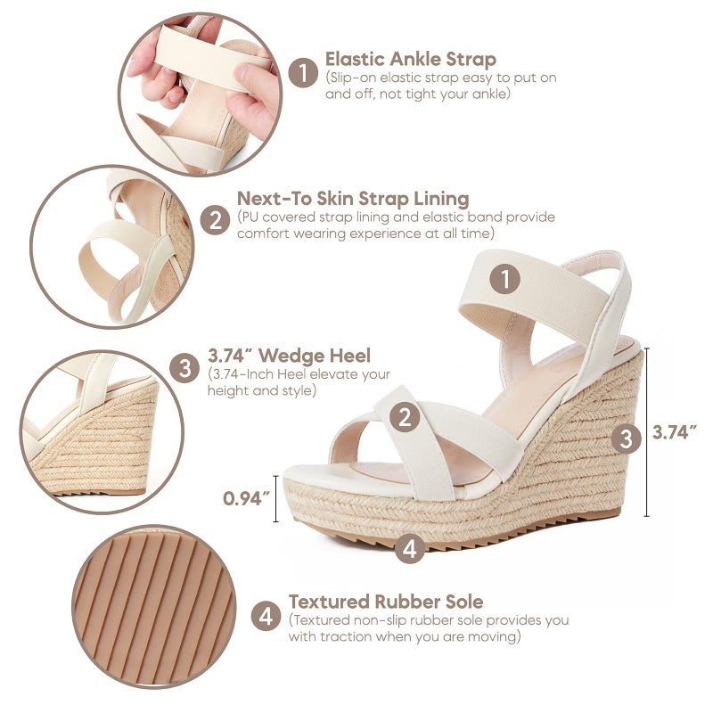 mikarka Women's Open Toe Espadrilles Wedge Sandal Slip On Elastic Ankle Strap Platform Sandals Dressy Comfortable Wedges Shoe Nude Size 8 - Image 4