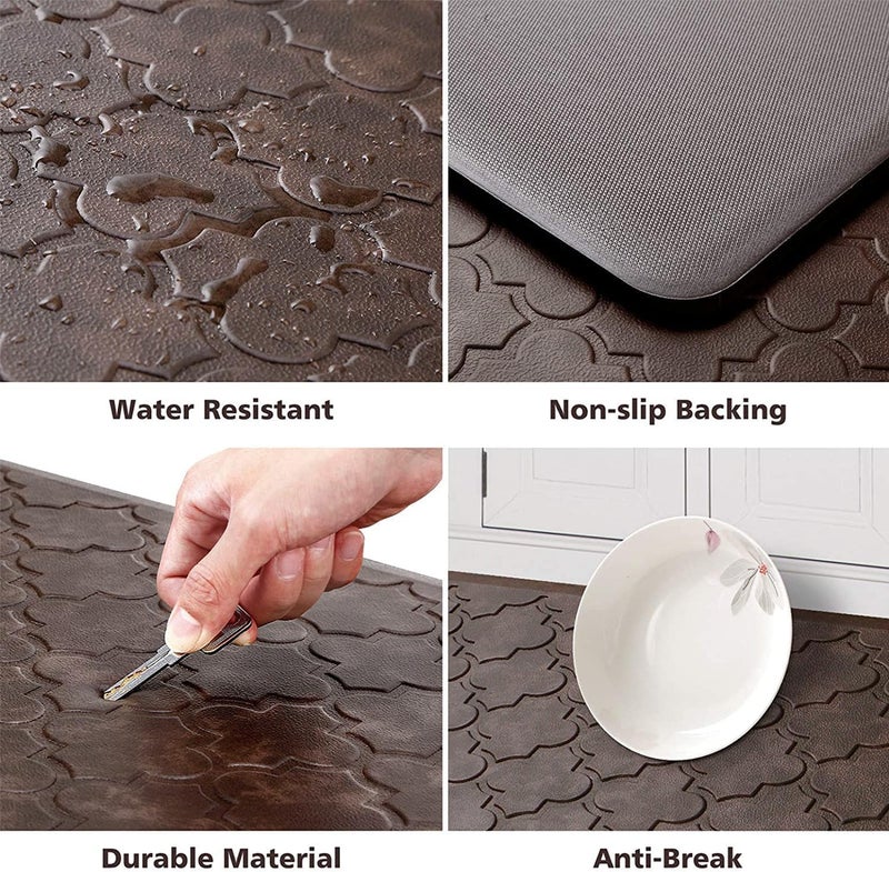 WISELIFE Kitchen Mat Cushioned Anti Fatigue Floor Mat,17.3"x39",Thick Non Slip Water Resistant Kitchen Rugs and Mats,Heavy Duty PVC Foam Standing Mat for Kitchen,Floor,Home,Desk,Sink,Laundry,Brown - Image 3