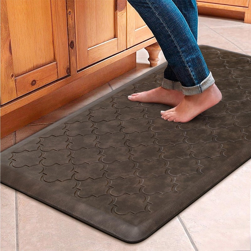WISELIFE Kitchen Mat Cushioned Anti Fatigue Floor Mat,17.3"x39",Thick Non Slip Water Resistant Kitchen Rugs and Mats,Heavy Duty PVC Foam Standing Mat for Kitchen,Floor,Home,Desk,Sink,Laundry,Brown - Image 1