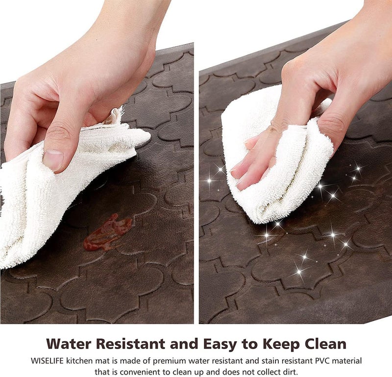 WISELIFE Kitchen Mat Cushioned Anti Fatigue Floor Mat,17.3"x39",Thick Non Slip Water Resistant Kitchen Rugs and Mats,Heavy Duty PVC Foam Standing Mat for Kitchen,Floor,Home,Desk,Sink,Laundry,Brown - Image 4